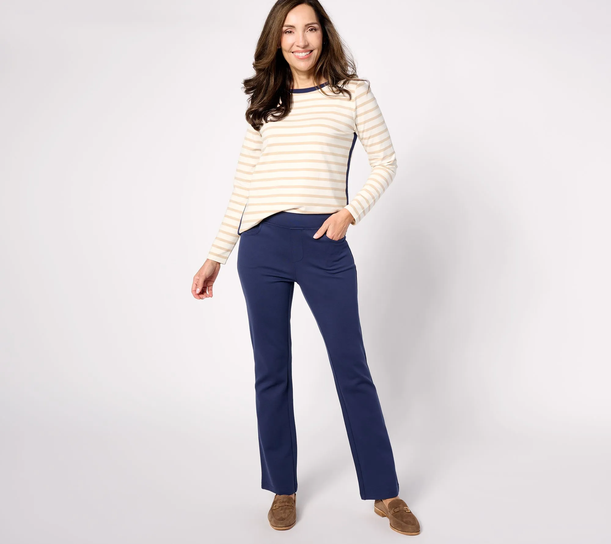 "As Is" Belle by Kim Gravel Regular Ponte Sailor Boot-Cut Pants