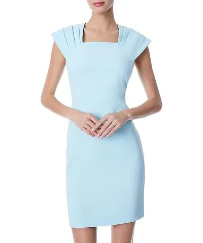 Alice + Olivia Kiro Womens Pleated Square Neck Sheath Dress