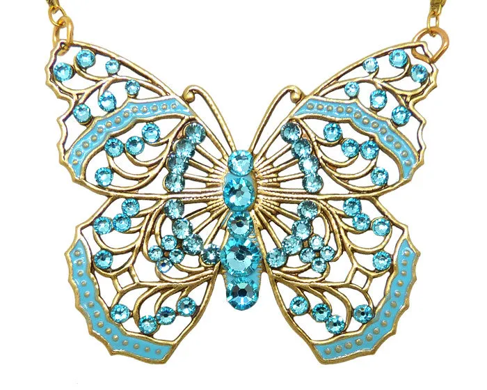 Anne Koplik Large Filigree Enamel Swarovski Crystal Butterfly Necklace NK4579LTU