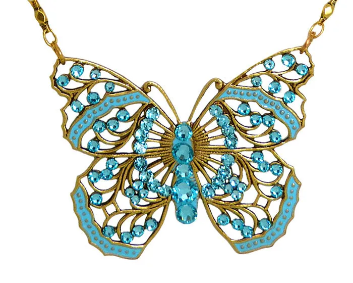 Anne Koplik Large Filigree Enamel Swarovski Crystal Butterfly Necklace NK4579LTU