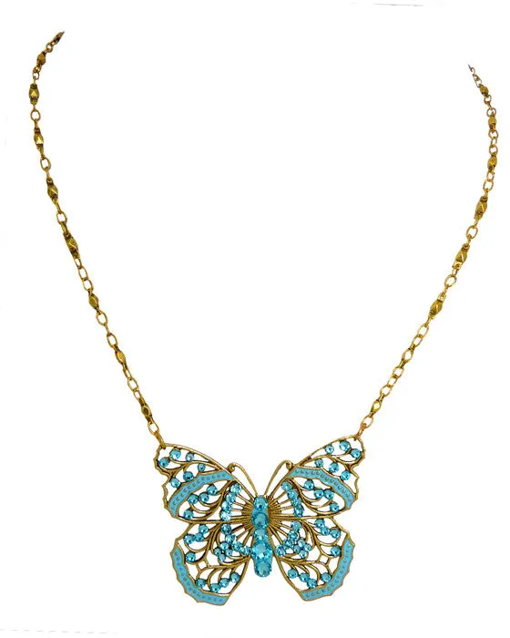 Anne Koplik Large Filigree Enamel Swarovski Crystal Butterfly Necklace NK4579LTU