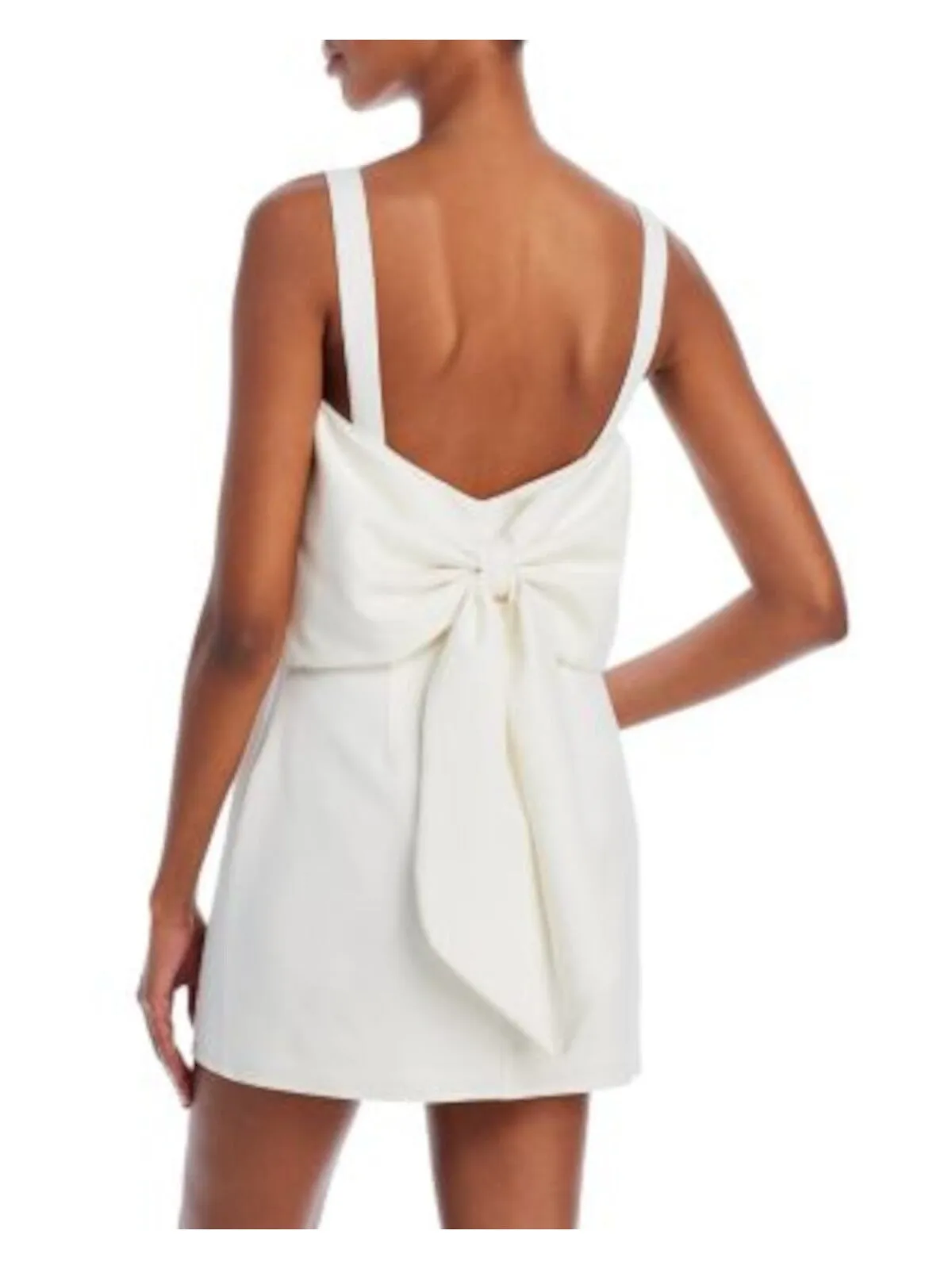 AQUA Womens Ivory Pleated Zippered Bow Back Lined Sleeveless V Neck Mini Party Empire Waist Dress