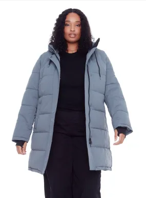 AULAVIK PLUS | WOMEN'S VEGAN DOWN (RECYCLED) MID-LENGTH HOODED PARKA COAT, SLATE (PLUS SIZE)