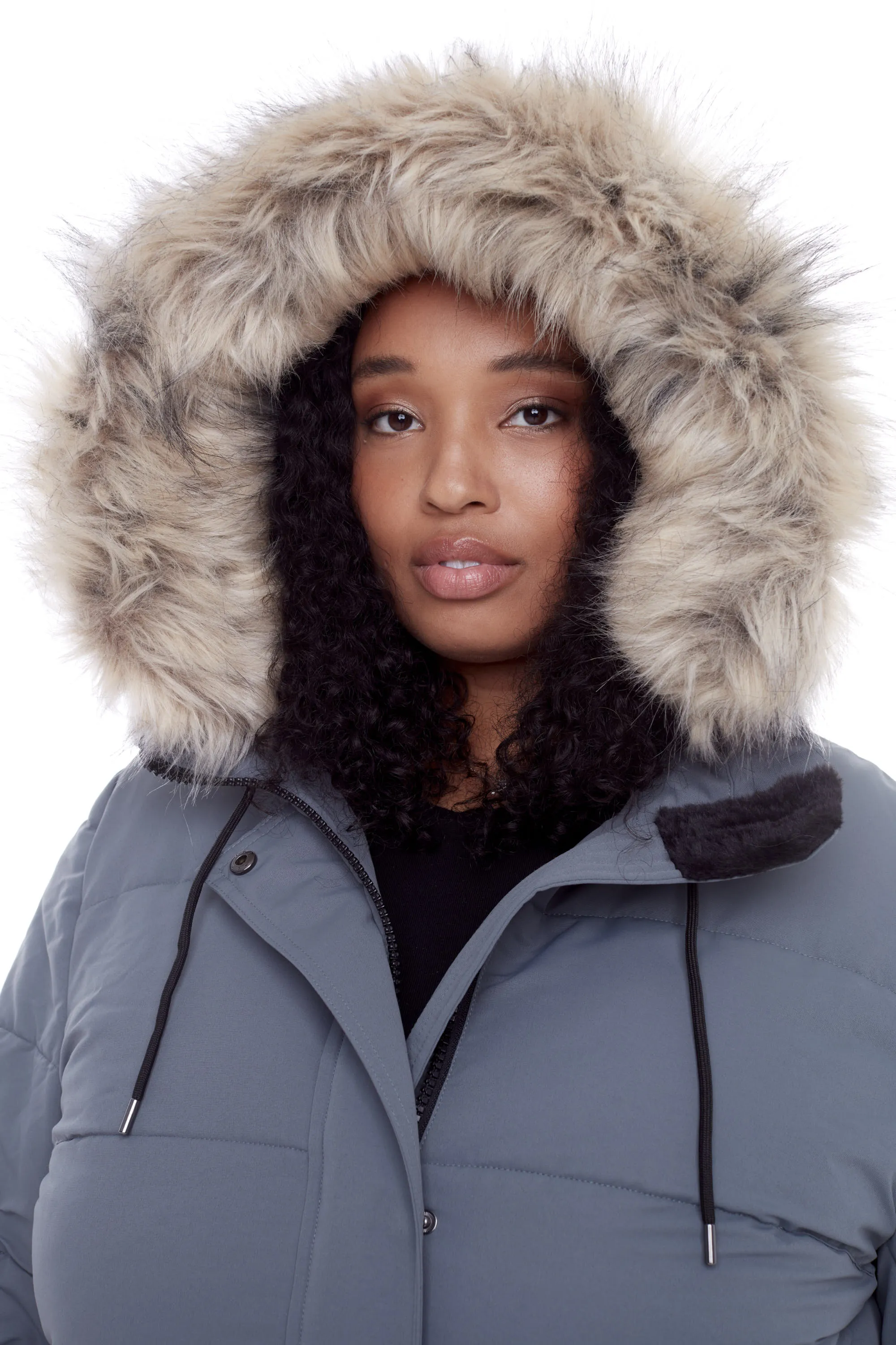 AULAVIK PLUS | WOMEN'S VEGAN DOWN (RECYCLED) MID-LENGTH HOODED PARKA COAT, SLATE (PLUS SIZE)