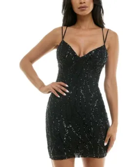 B. Darlin Juniors' V-Neck Sleeveless Bodycon Sequin Dress