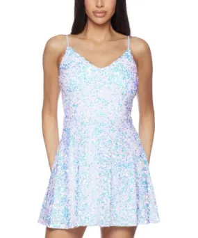 B. Darlin Juniors' V-Neck Sphaghetti-Strap A-Line Sequin Dress