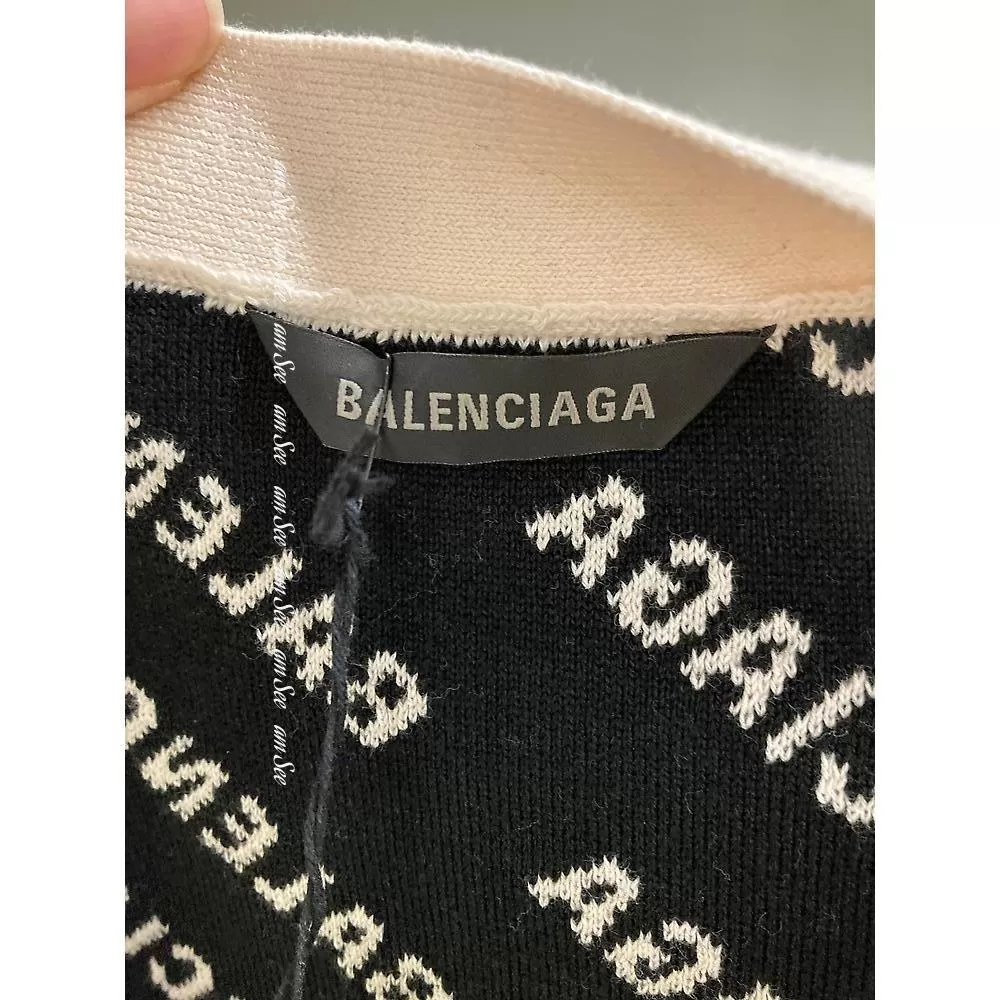 BALENCIAGA  |Men's Mini Allover Logo Cardigan in Dark Beige