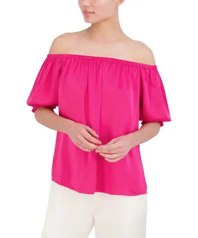 Bcbgmaxazria Womens Pleated Puff Sleeve Off The Shoulder