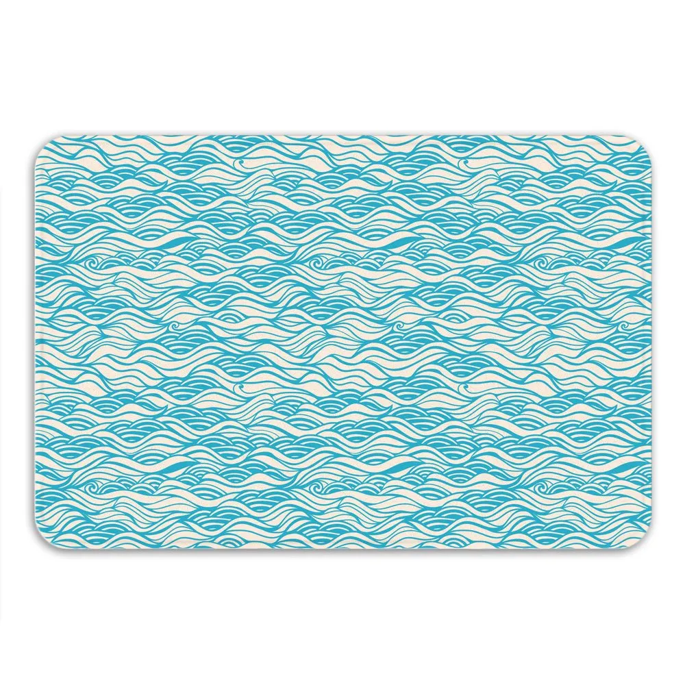 Beach House Decor, Waves Bath Mat, Nautical Bathroom Decor, Boho Bath Mat, Calm Ocean Waves, Beach Theme Bathroom Decor, Microfi