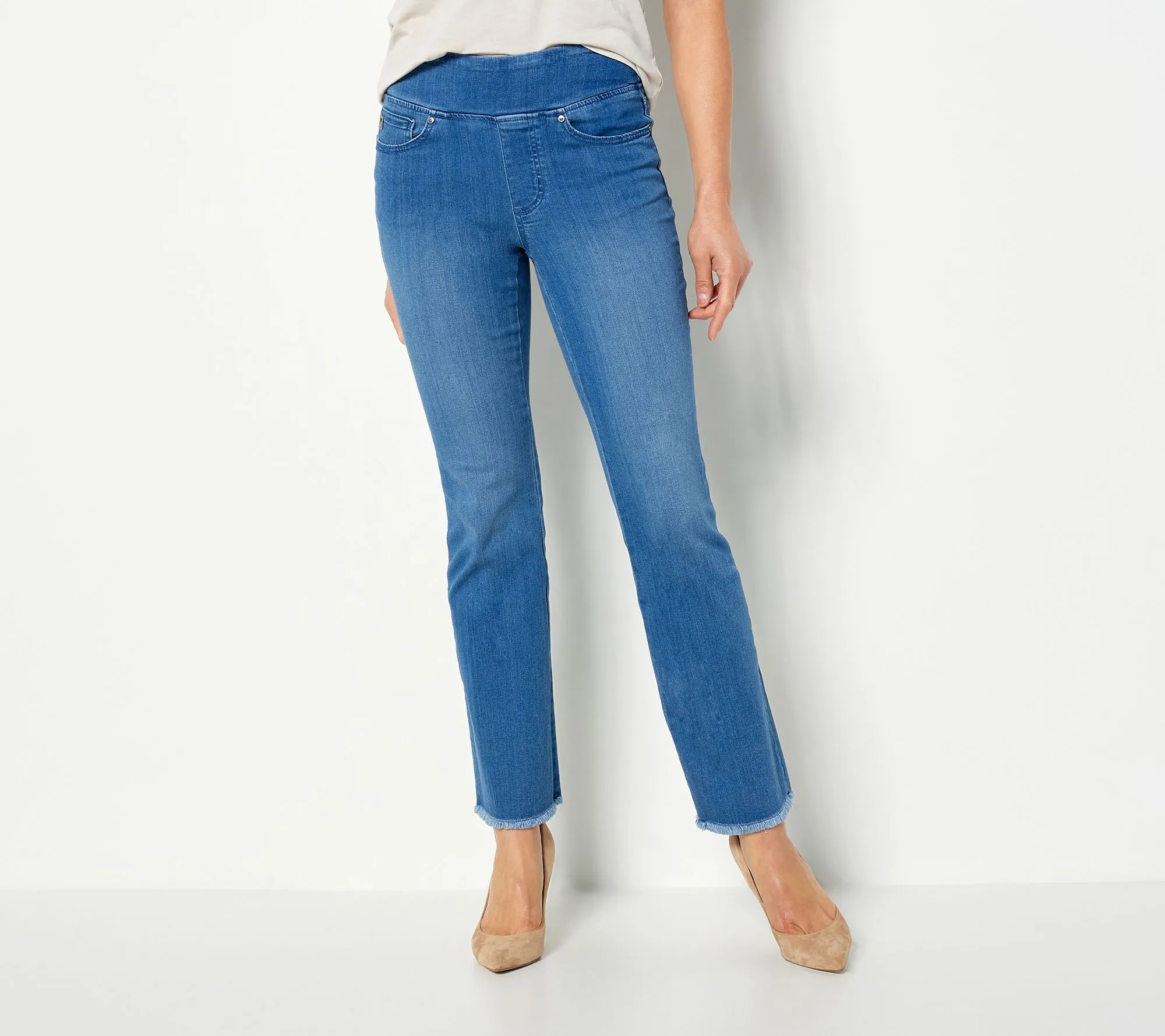 Belle by Kim Gravel Reg Primabelle Frayed Edge Boot Cut Jeans