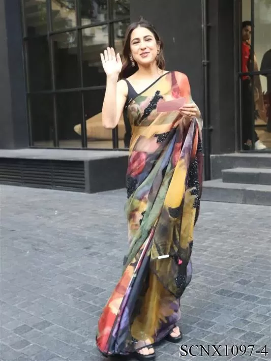 Bollywood Celebrity Sara Ali Khan inspired New Outstanding Jimmy Organza Silk Saree -BANDE001SAK