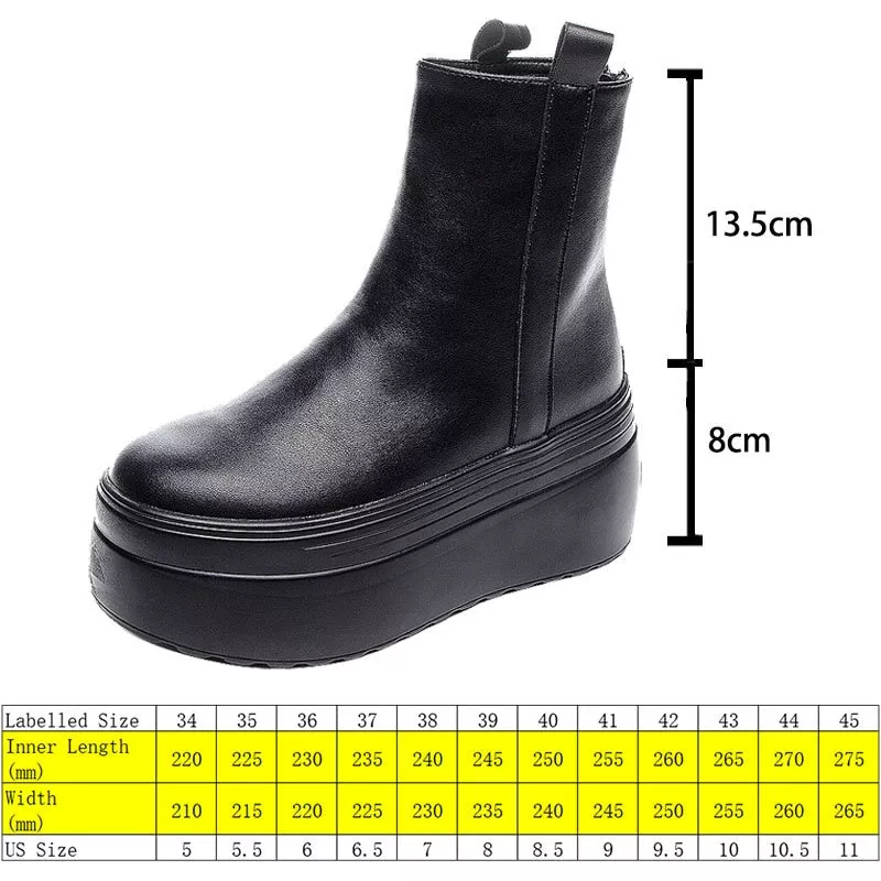 British Style Winter Warm Women's Zipper Mid Calf Chimney Platform Boots