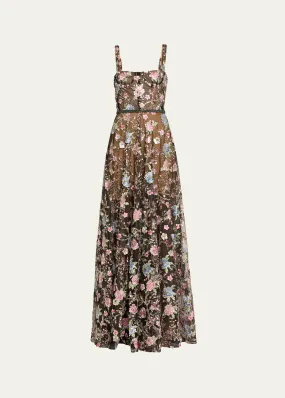 Bronx and Banco Midnight Embroidered Bead & Sequin Gown