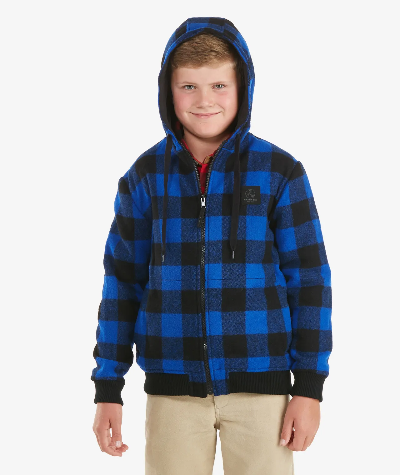 Buy Kids Crooked River Hoody Blue/Black Check - Swanndri NZ