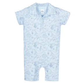 Collared Romper - Deep Ocean Dive on Baby Blue  100% Pima Cotton