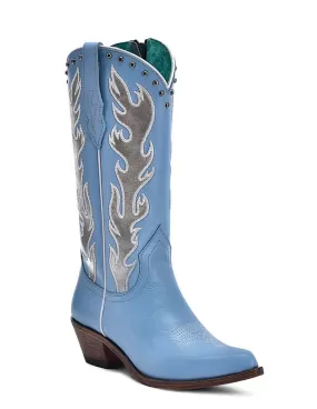 Corral Womens Baby Blue Flame Studded Boots