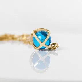 Drop of The Ocean - 9 carat Gold Necklace with Swiss Blue Topaz Sphere