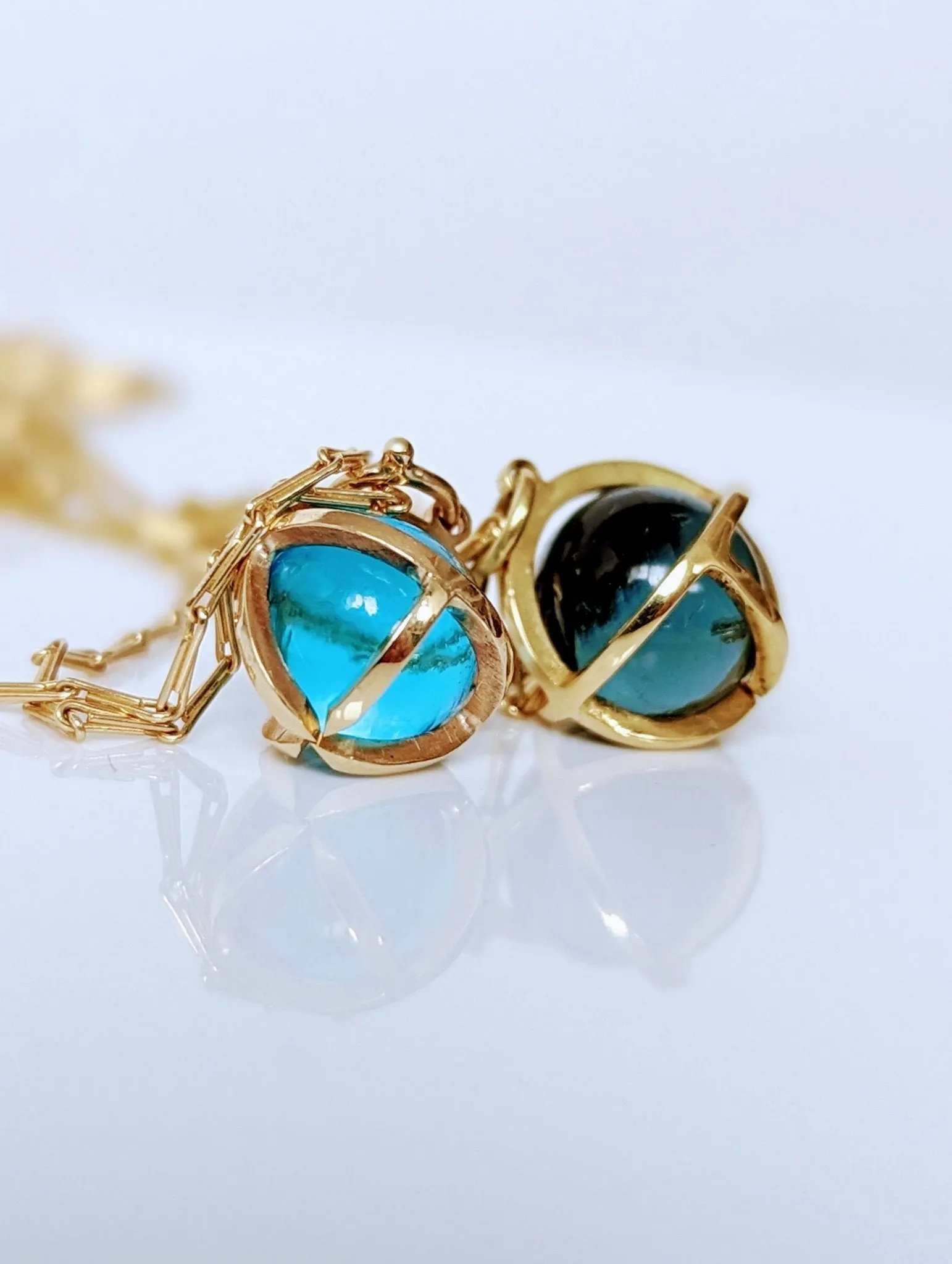 Drop of The Ocean - 9 carat Gold Necklace with Swiss Blue Topaz Sphere