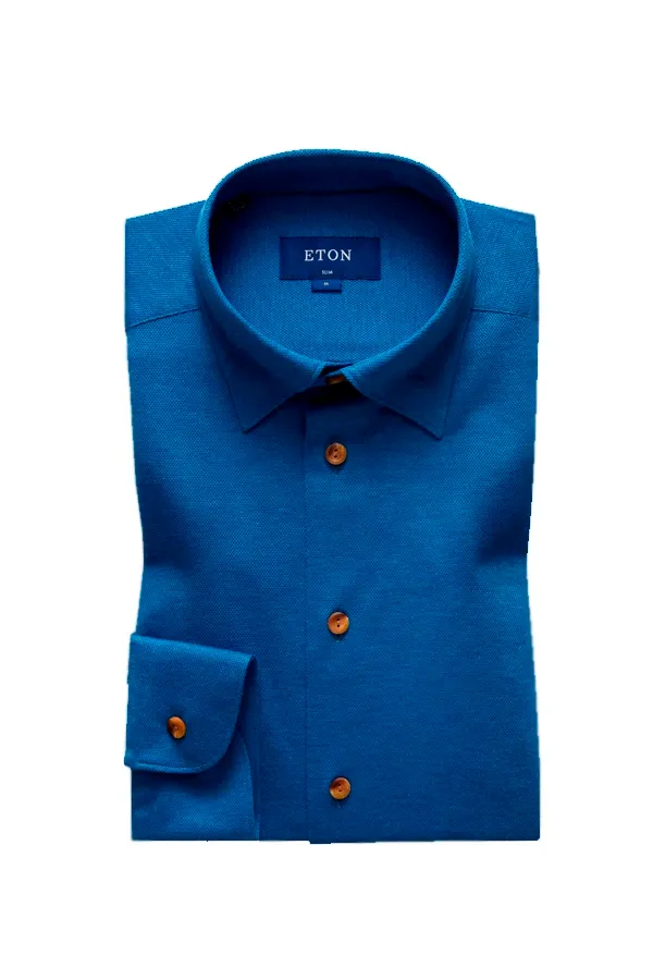 ETON Slim Fit Piqué Contrast Shirt Ocean Blue