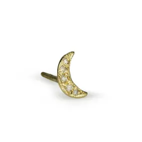 Gold Crescent Stud Earring with Pave Diamonds