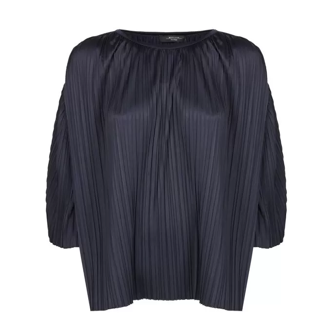 JERSEY BLOUSE FIOCCHI WITH PLISSE AND WIDE SLEEVE Woman Navy blue