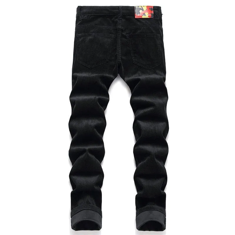 Men's Black Punk Style Embroidered Stretch Slim Fit Casual Skinny Pants