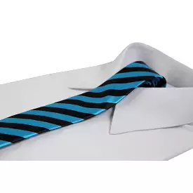 Mens Ocean Blue & Black Thick Striped 5cm Skinny Neck Tie