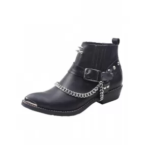 Men's Punk Style Cowboy Pointed Toe Rivet Chain Chelsea Short Boots