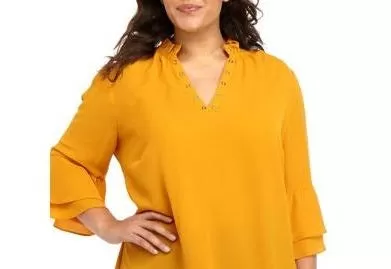 Michael Kors Women's Marigold Bell Sleeve Blouse Yellow Size 2X