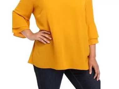 Michael Kors Women's Marigold Bell Sleeve Blouse Yellow Size 2X