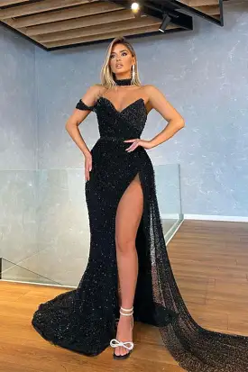 Midnight Elegance Sequined Mermaid Prom Gown