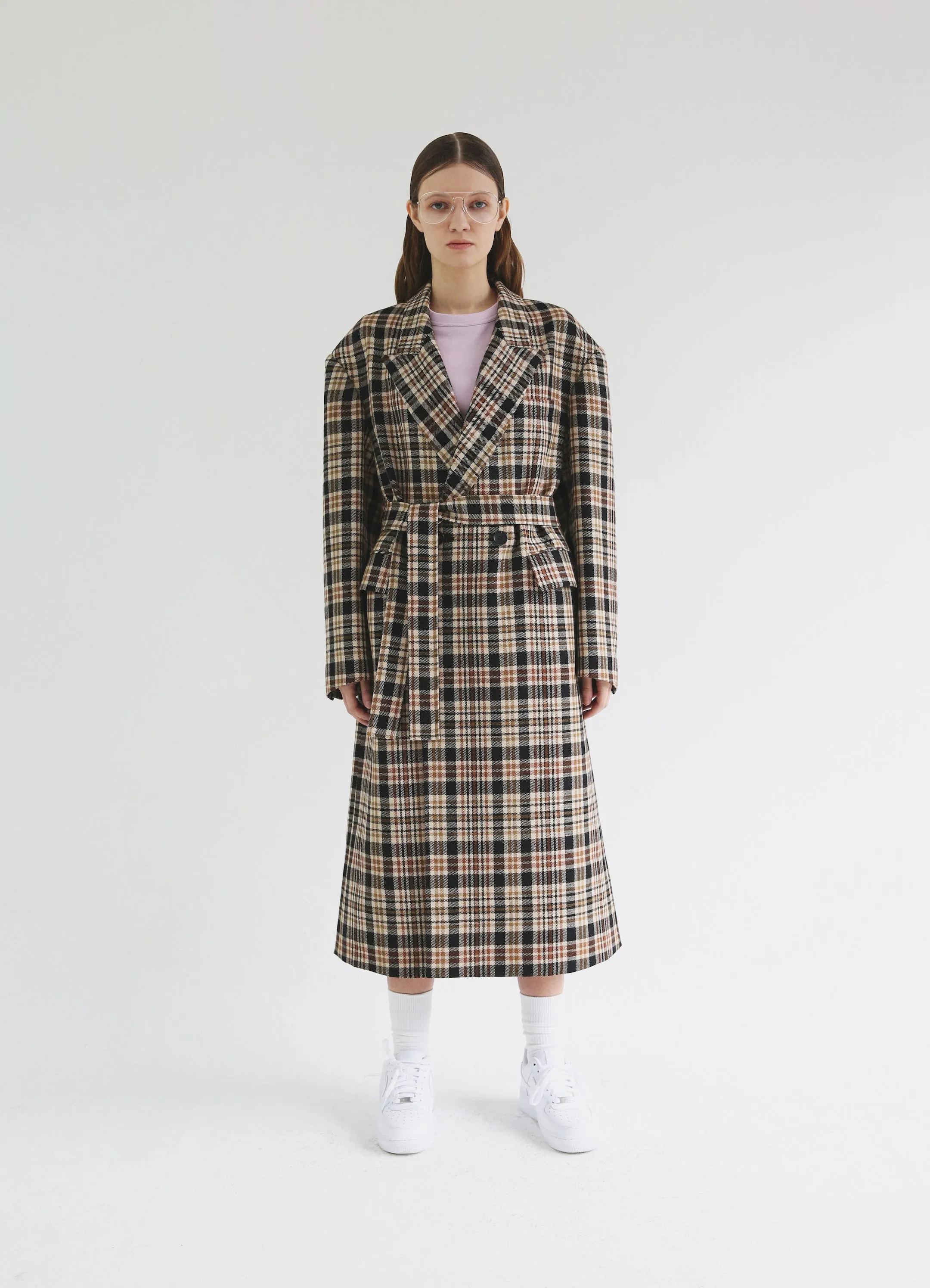 Nueque Belted Check Coat