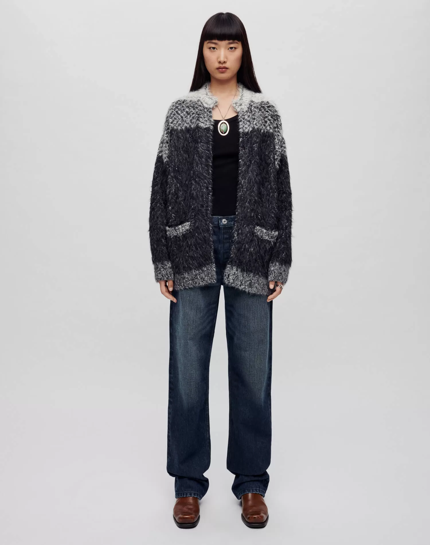 Oversized Crew Cardigan - Degrade Jacquard