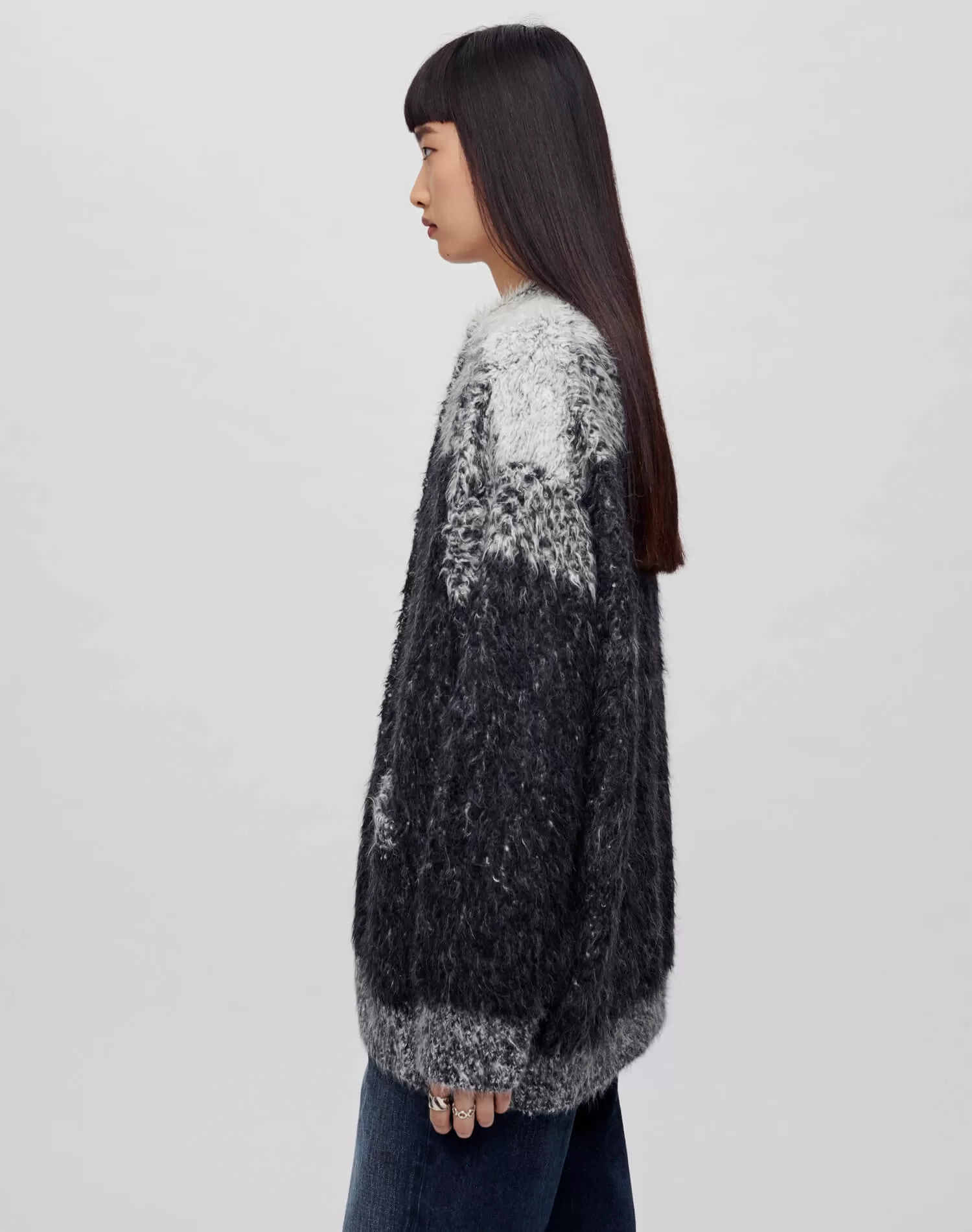 Oversized Crew Cardigan - Degrade Jacquard