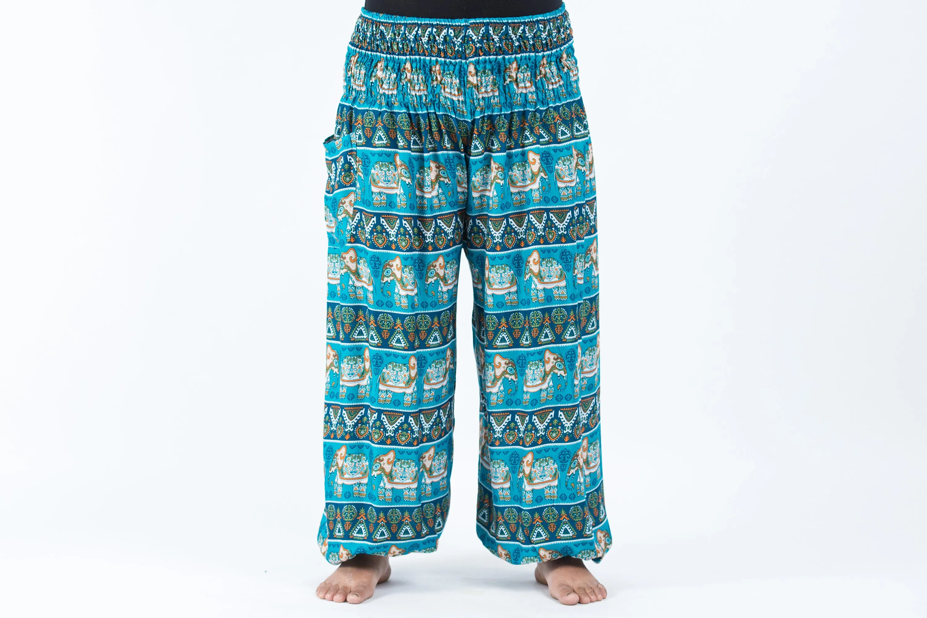 Plus Size Aztec Elephant Women's Elephant Pants in Ocean Blue