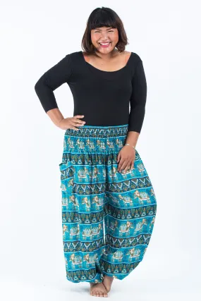 Plus Size Aztec Elephant Women's Elephant Pants in Ocean Blue