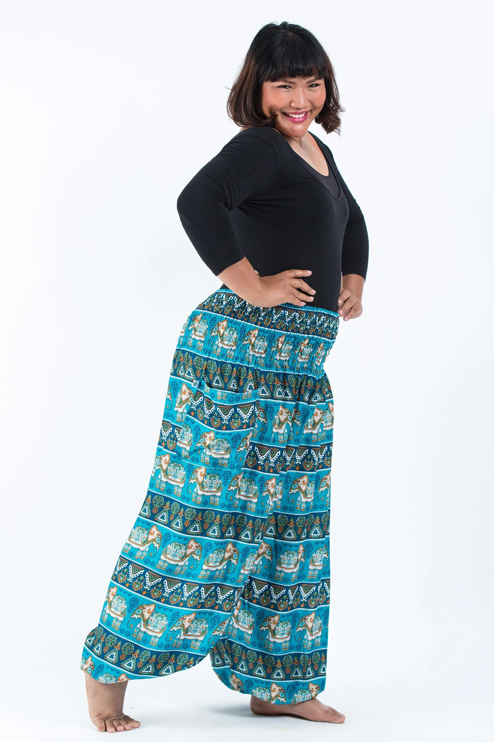 Plus Size Aztec Elephant Women's Elephant Pants in Ocean Blue