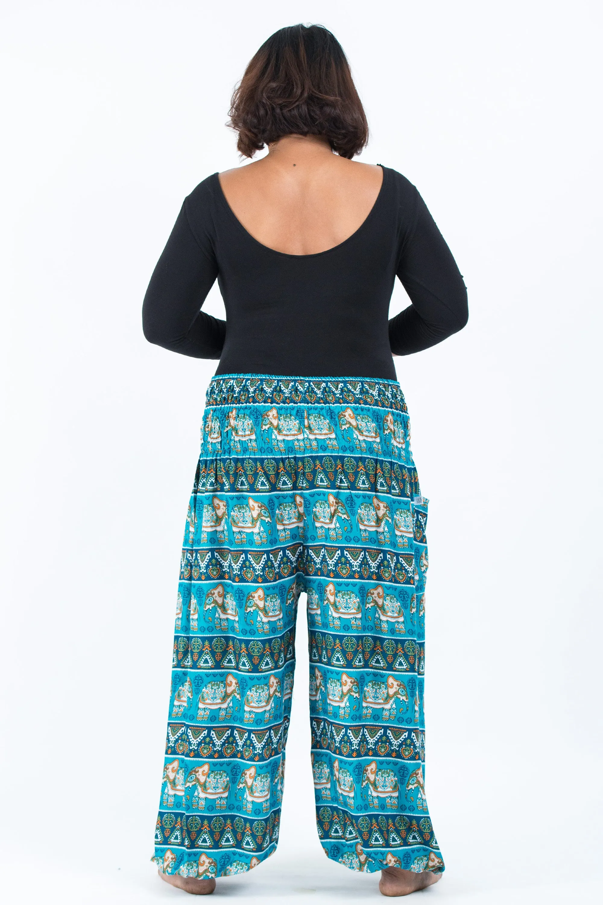 Plus Size Aztec Elephant Women's Elephant Pants in Ocean Blue