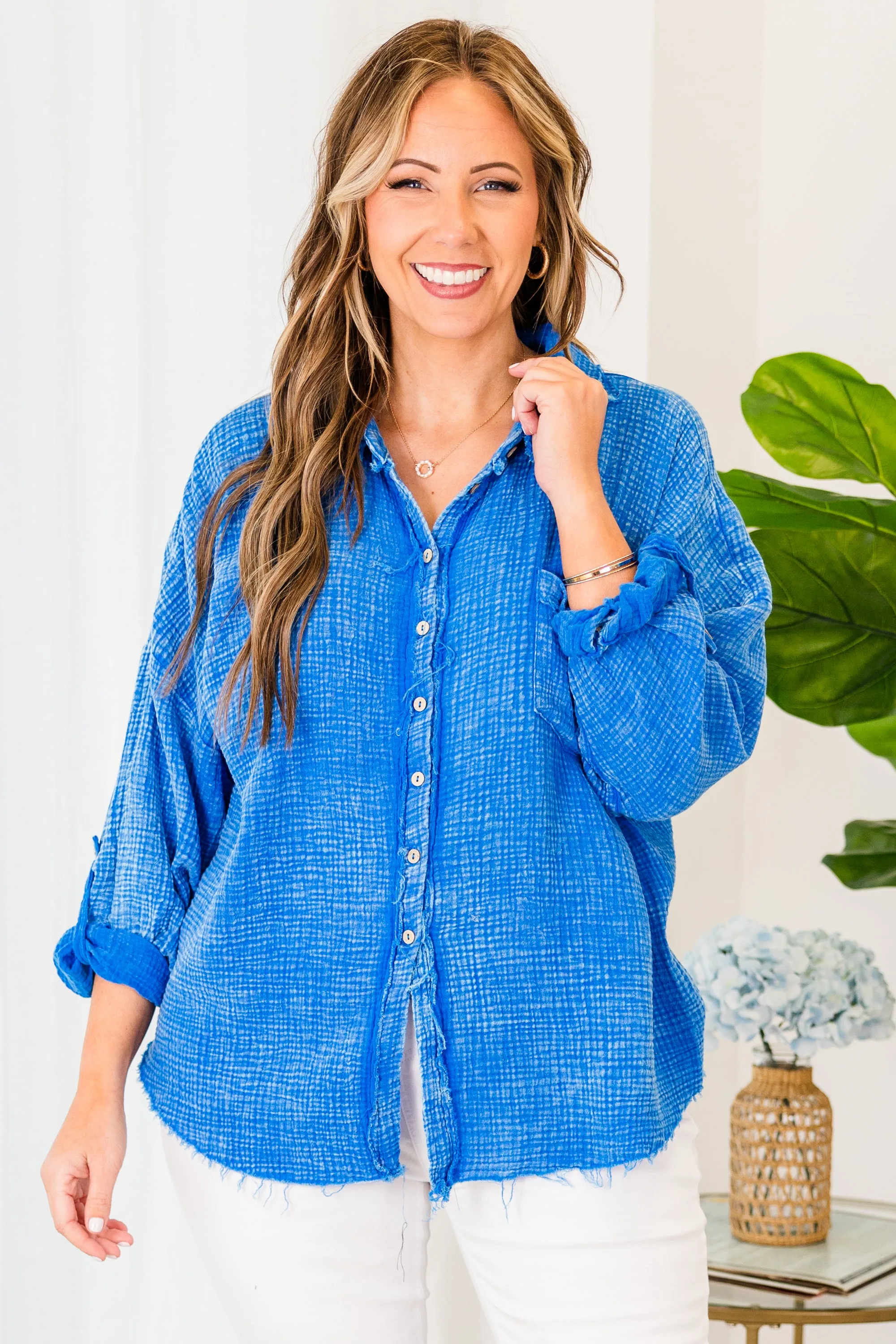 Popular Phrase Top, Ocean Blue