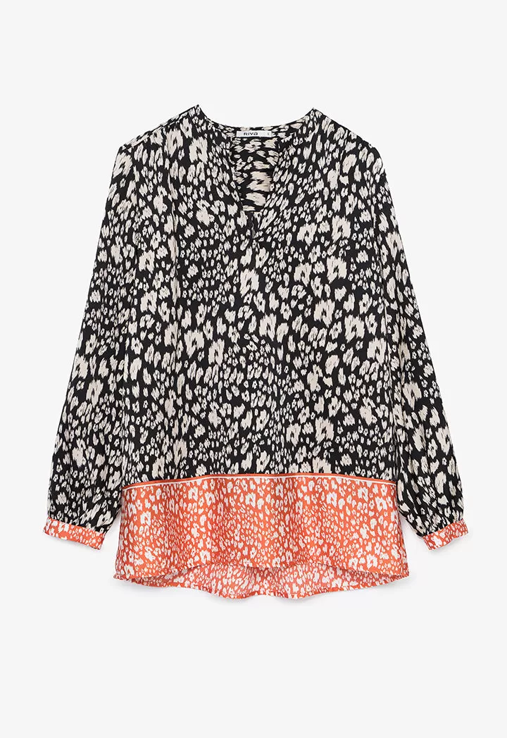 Printed Blouse With Contrast Hem