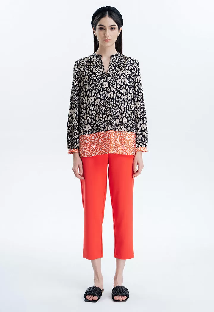 Printed Blouse With Contrast Hem