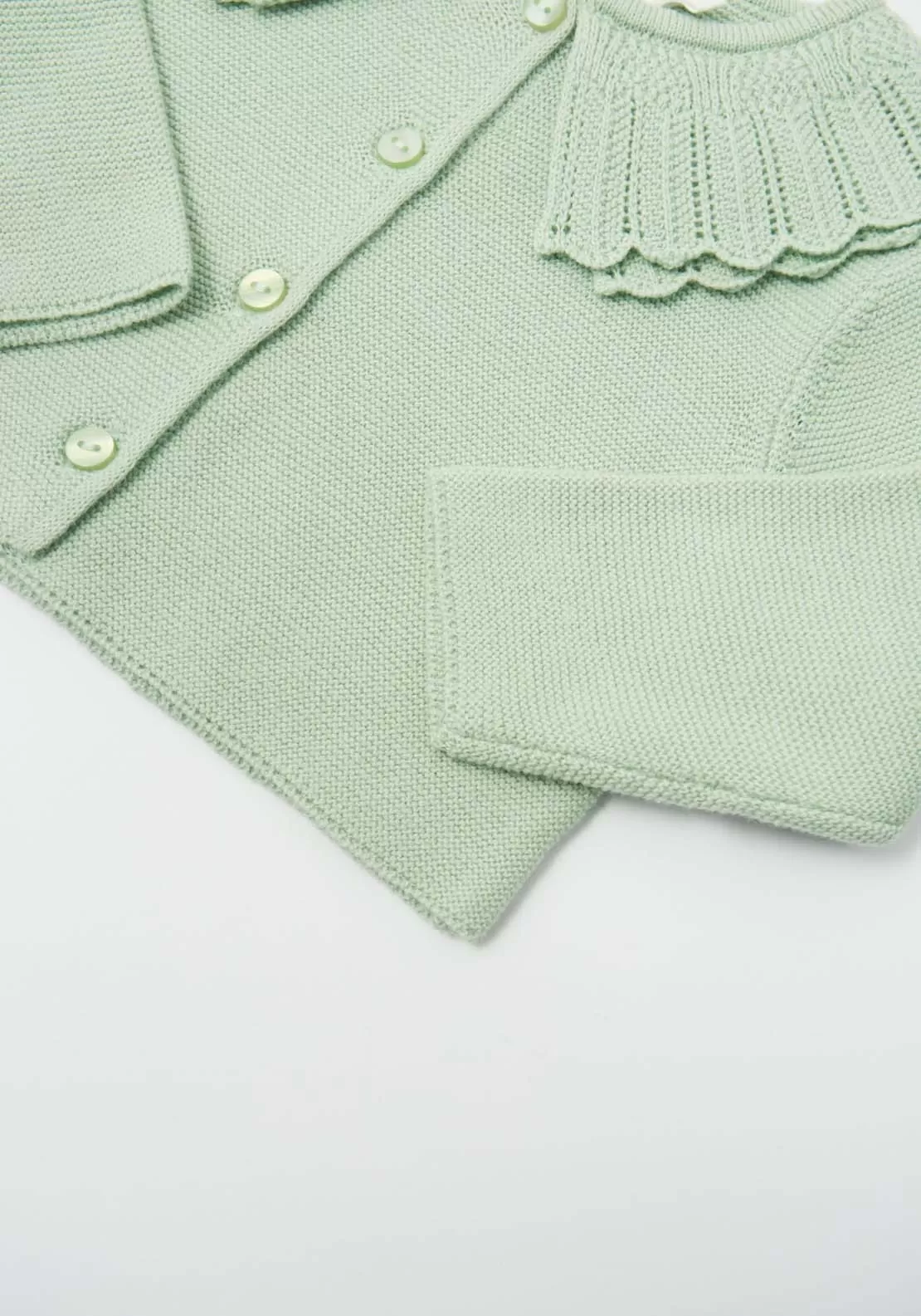 Ruffled Knit Cardigan - Green