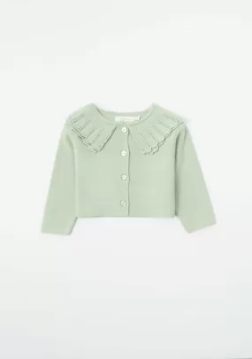 Ruffled Knit Cardigan - Green