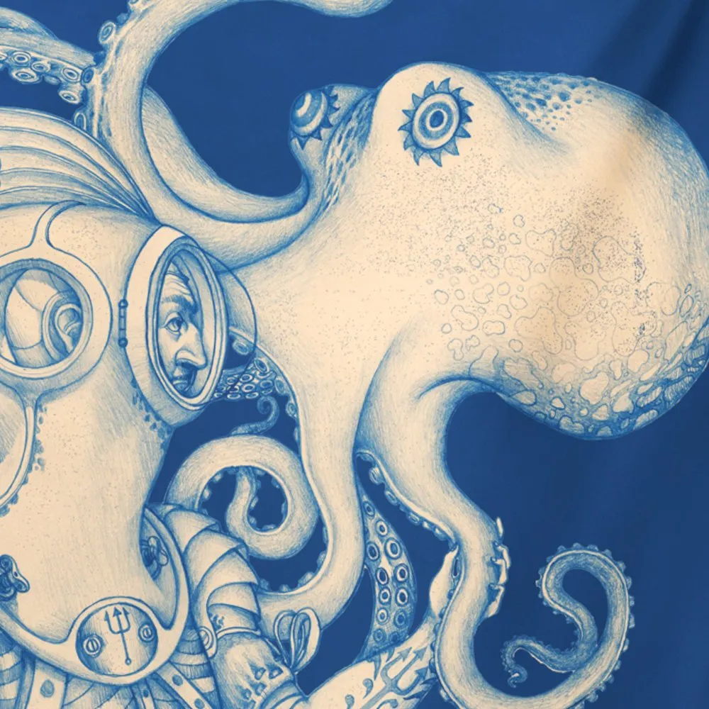 Steampunk Tapestry, Octopus Wall Art, Kraken Art, Manga, Beach Decor, Quirky Wall Art, Nautical Decor, Kraken, Ocean Art, Blue G