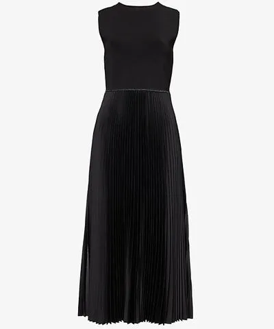 Theory Womens Black Pleated sleeveless stretch-woven blend midi dress