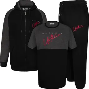 Uptheir To The Bone Zip Through Hoody, Jogger & T-Shirt Tracksuit Set - Black