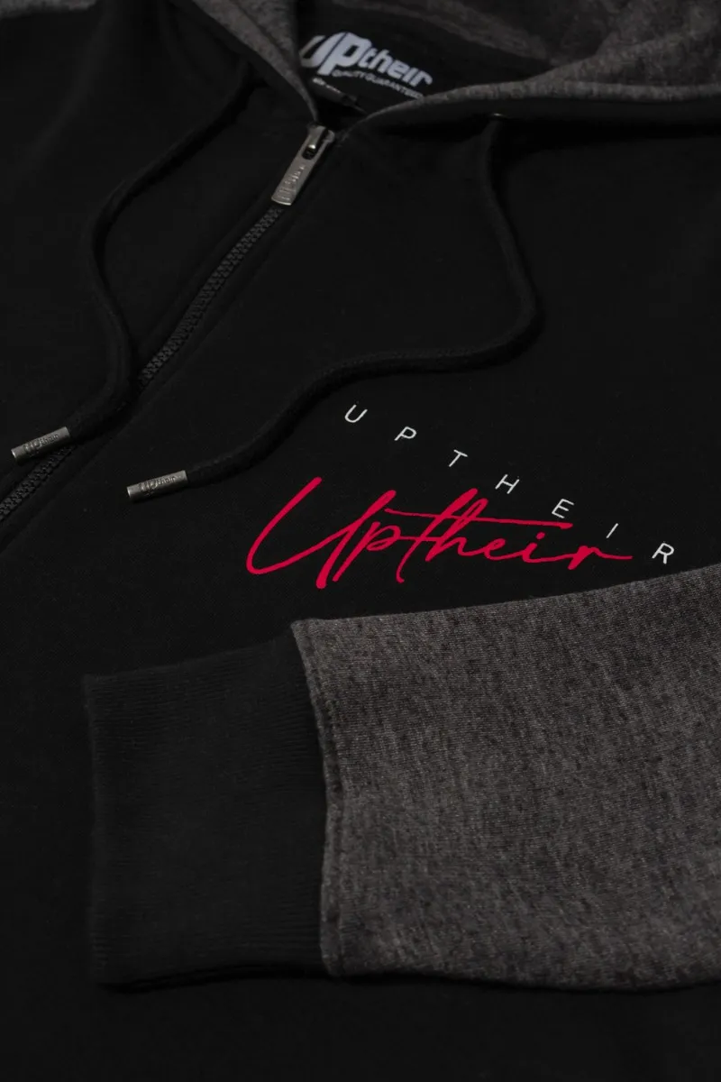 Uptheir To The Bone Zip Through Hoody, Jogger & T-Shirt Tracksuit Set - Black