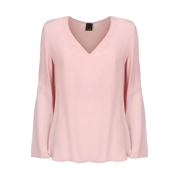 V NECK BLOUSE WITH LONG SLEEVE IN CREPE DE CHINE Woman Pink