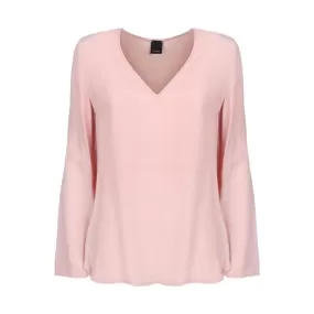 V NECK BLOUSE WITH LONG SLEEVE IN CREPE DE CHINE Woman Pink