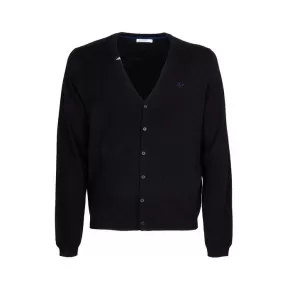 V NECK CARDIGAN IN WOOL AND COTTON Man Black